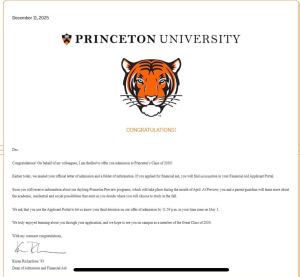 Princeton University  入學通知信小圖