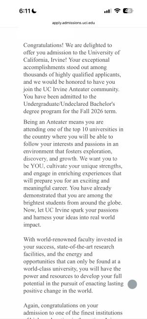 UC Irvine 入學通知信小圖
